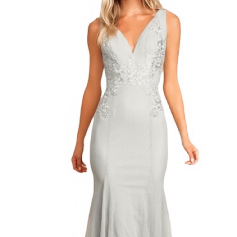 Light Blue Lace Fitted Prom Dress
